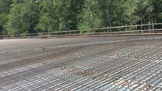 Steel reinforcement on a concrete pavement on bridge