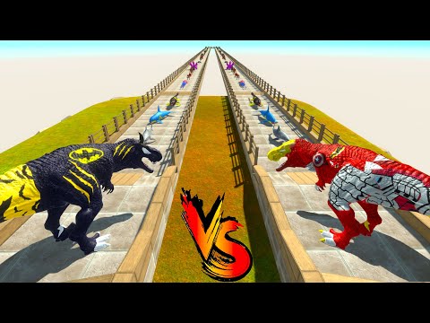 BATMAN T-REX vs IRON MAN T-REX WHICH IS STRONGER & FASTER - Animal Revolt Battle Simulator ARBS