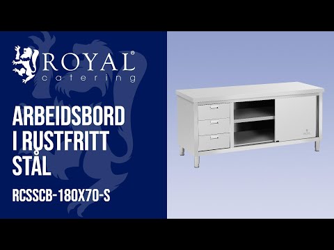 video - Arbeidsbord i rustfritt stål - 180 x 70 x 85 cm - Royal Catering - 600 kg bæreevne - 3 skuffer