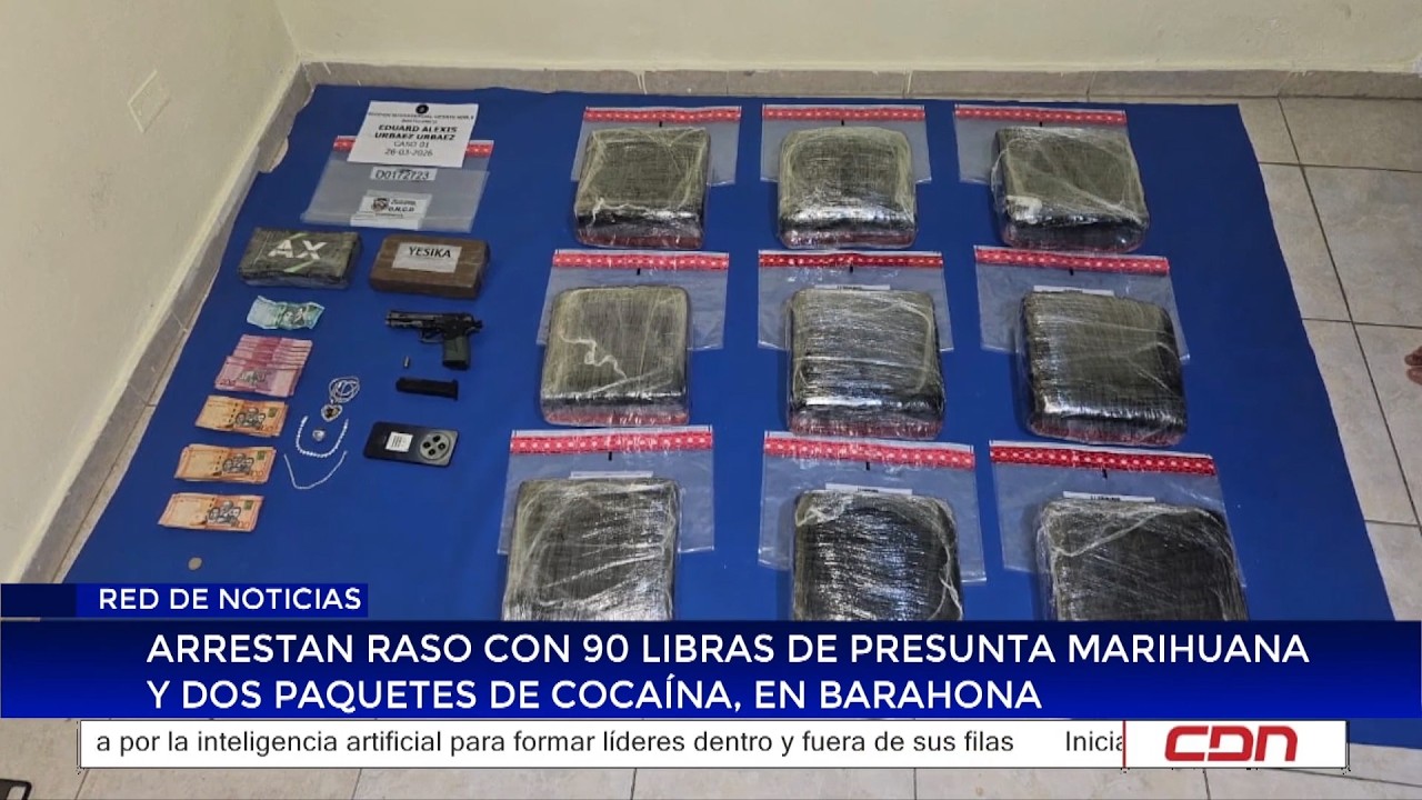 Arrestan raso con 90 libras de presunta marihuana y dos paquetes de cocaína, en Barahona