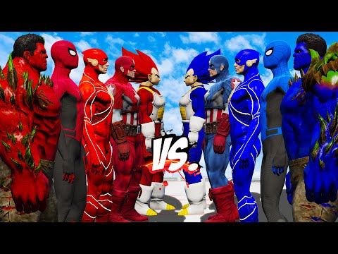 TEAM RED VS TEAM BLUE (SPIDER-MAN, VEGETA, FLASH, CAPTAIN, HELL HULK) - EPIC SUPERHERO WAR