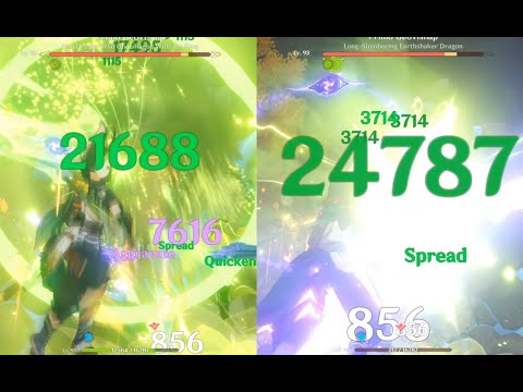 C0 Tighnari Damage with and without Deepwood Memories Artifact on Traveller (-30% Resistance Debuff)