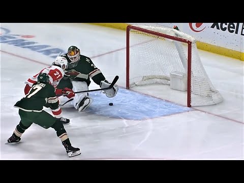 Jordie Benn Blows A Tire Allowing Larkin To Walk in And Slide It Under Kahkonen To Open The Scoring
