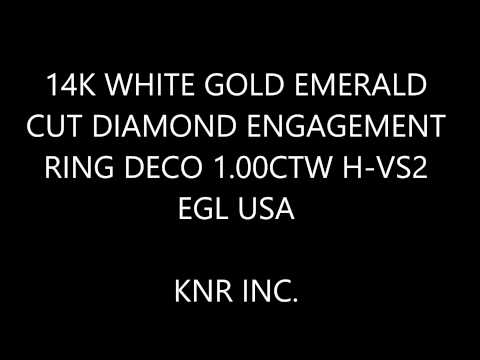 14K WHITE GOLD EMERALD CUT DIAMOND ENGAGEMENT RING DECO 1.00CTW H-VS2 EGL USA - KNR INC - 496