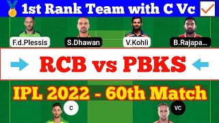 BLR vs PBKS 60th Match Dream11 Team Analysis, RCB vs PBKS Dream 11 Today Match, RCB vs PBKS IPL 2022