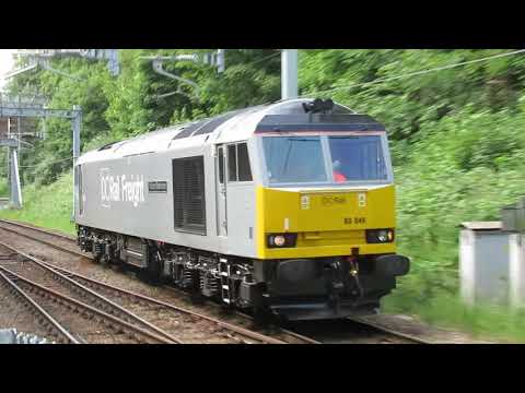 UK: DCRail Class 60 locomotive 60046 passes Reading West station on a route learning duty
