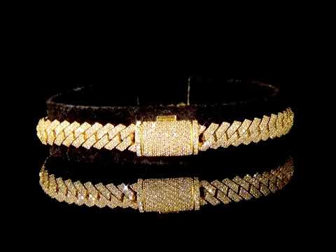 Unisex 14k Yellow Gold 6.25ct (TDW) Cluster Diamond Cuban Chain Bracelet