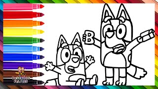 Desenhar e Colorir Bluey e Bingo 🐶🔠 Desenhos para Crianças