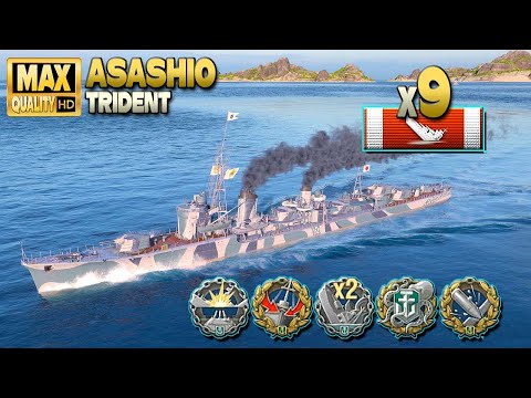 Asashio mass destroyer modus activated, map Trident - World of Warships