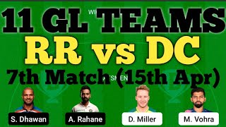 RR vs DC 7th Match Dream11 Team | RR vs DC Dream11 Prediction | RR vs DC 11 Grand League Teams.