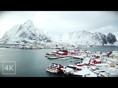 Norway, Lofoten Islands 4K Ambience | Classical Music by Norwegian Composer Edvard Grieg | Snowfall
