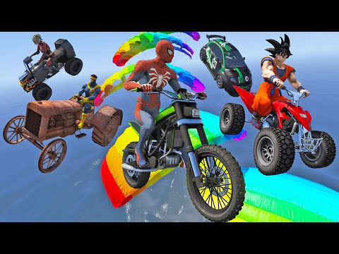 HOMEM ARANHA, DEADPOOL e HERÓIS com CARROS e MOTOS! Desafio na Rampa de PARAQUEDAS - IR GAMES