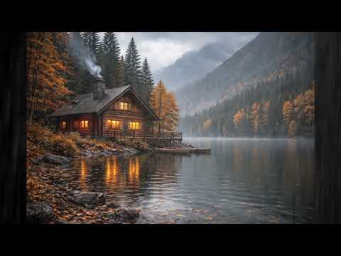🍂 Jesienny deszcz nad górskim jeziorem | Cozy Cabin Rain Ambience