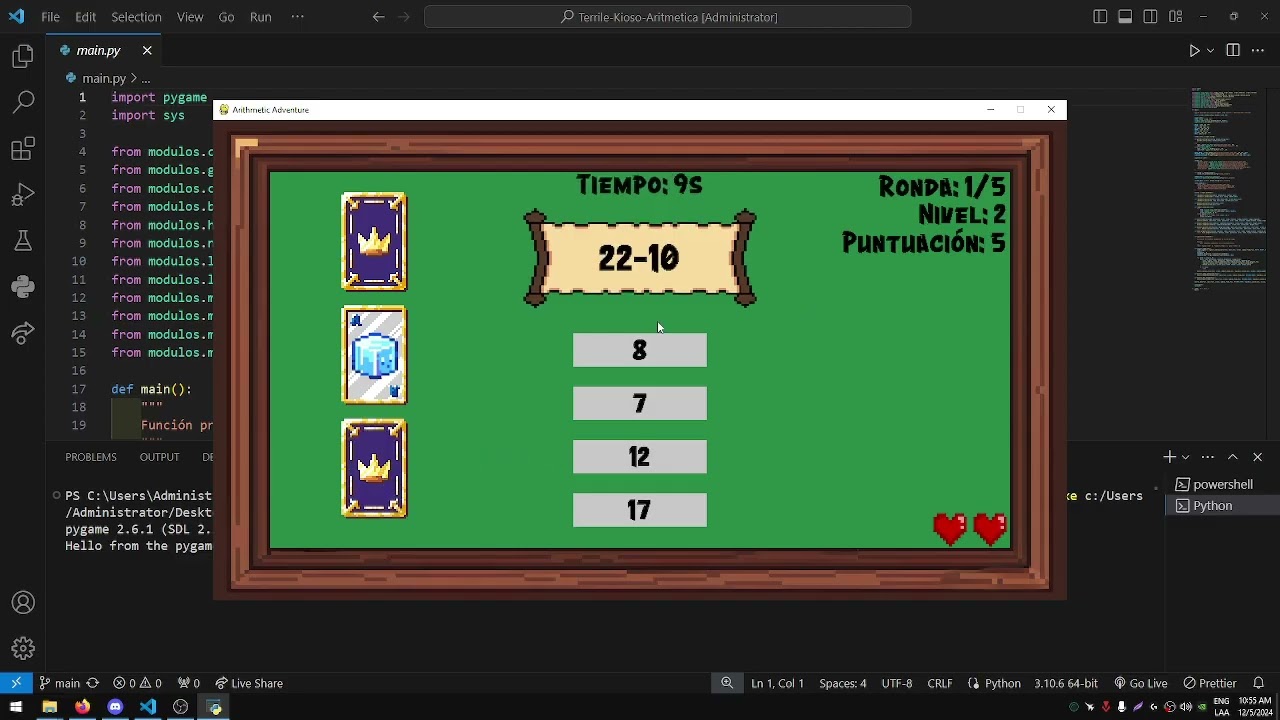 Arithmetic Adventure | Game developed in python :D