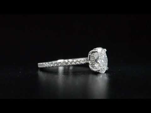 Natural Oval Cut Thin Hidden Halo Pave Diamond Engagement Ring - D-VVS2 GIA Certified