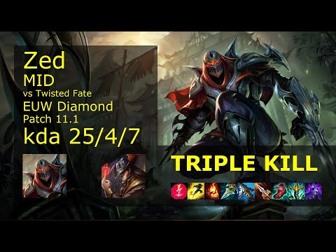 Zed Mid vs Twisted Fate - EUW Diamond 25/4/7 Patch 11.1 Gameplay