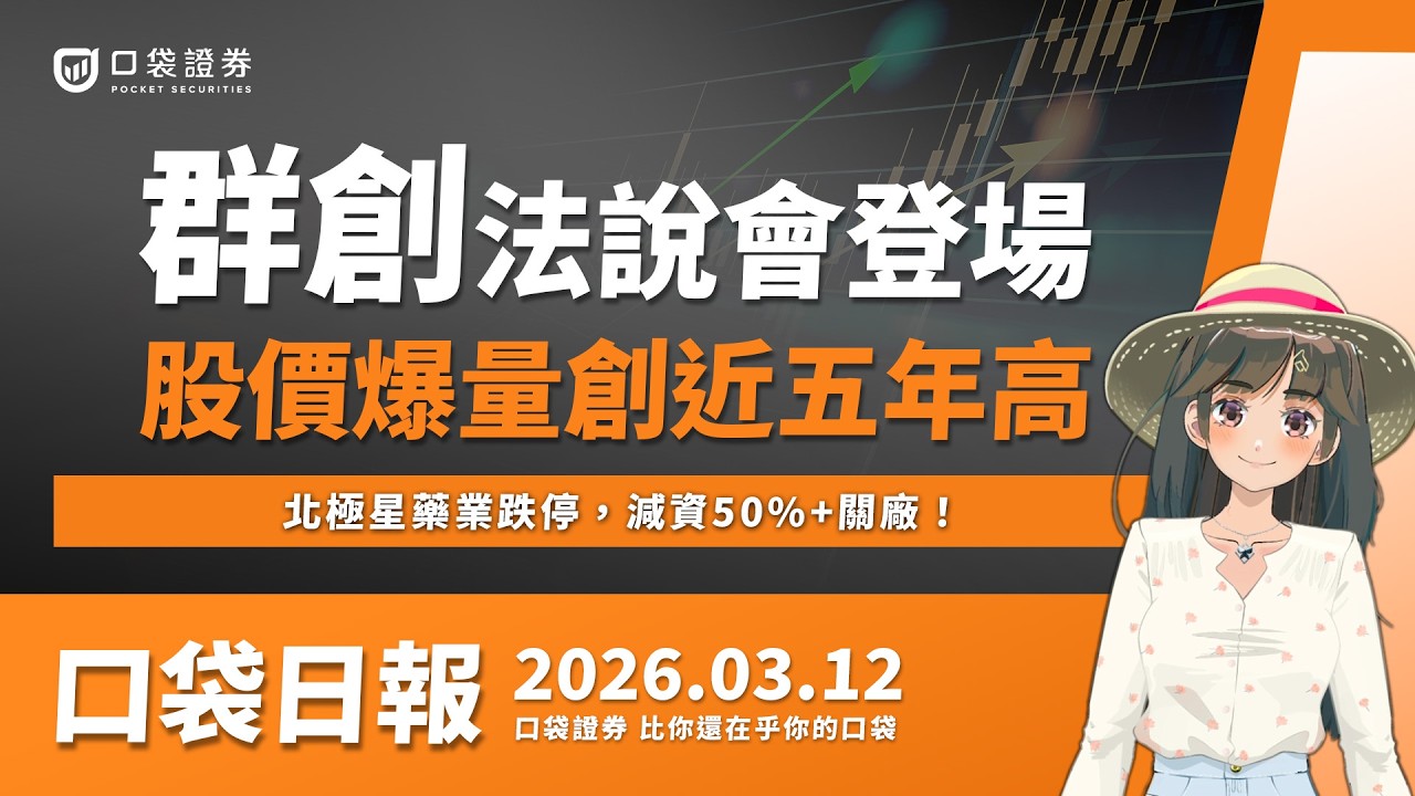 群創法說會登場,股價爆量創近五年新高!北極星藥業跌停,減資50%+關廠!2026.03.12