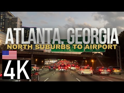Witness Atlanta Rush Hour Traffic in 4K - Atlanta Skyline - Driving from North Suburbs to Airport
