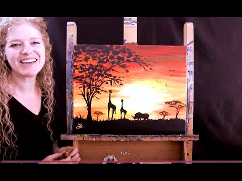 Learn to Paint SAFARI SUNSET #1 - Cookies and Canvas for Kids - Step by Step Acrylic Painting Lesson