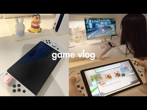 Game vlog 👾🎮 nintendo switch oled unboxing + accessories, cozy game with me