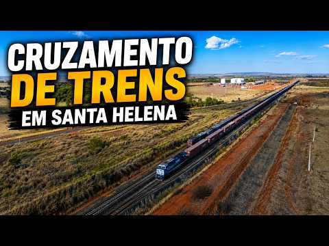 CRUZAMENTO DE DOIS TRENS DA RUMO EM SANTA HELENA-GO | GRANELEIRO x INTERMODAL | FERROVIA NORTE SUL
