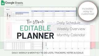 The Ultimate Editable Planner - Monthly Calendar, Weekly Planner & Daily Schedule | Google Sheets
