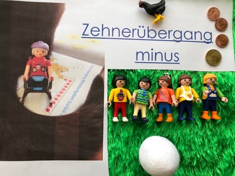 Zehnerübergang minus, in zwei Schritten, handelnd, Mathe Klasse 1, Einführung, Lernvideo,