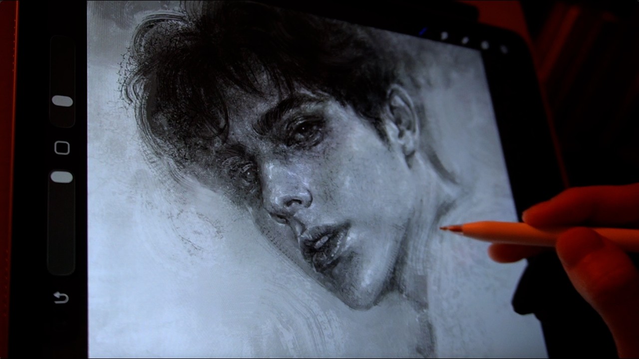 Relaxing Portrait Practice in Procreate | Black & White Digital Painting ASMR