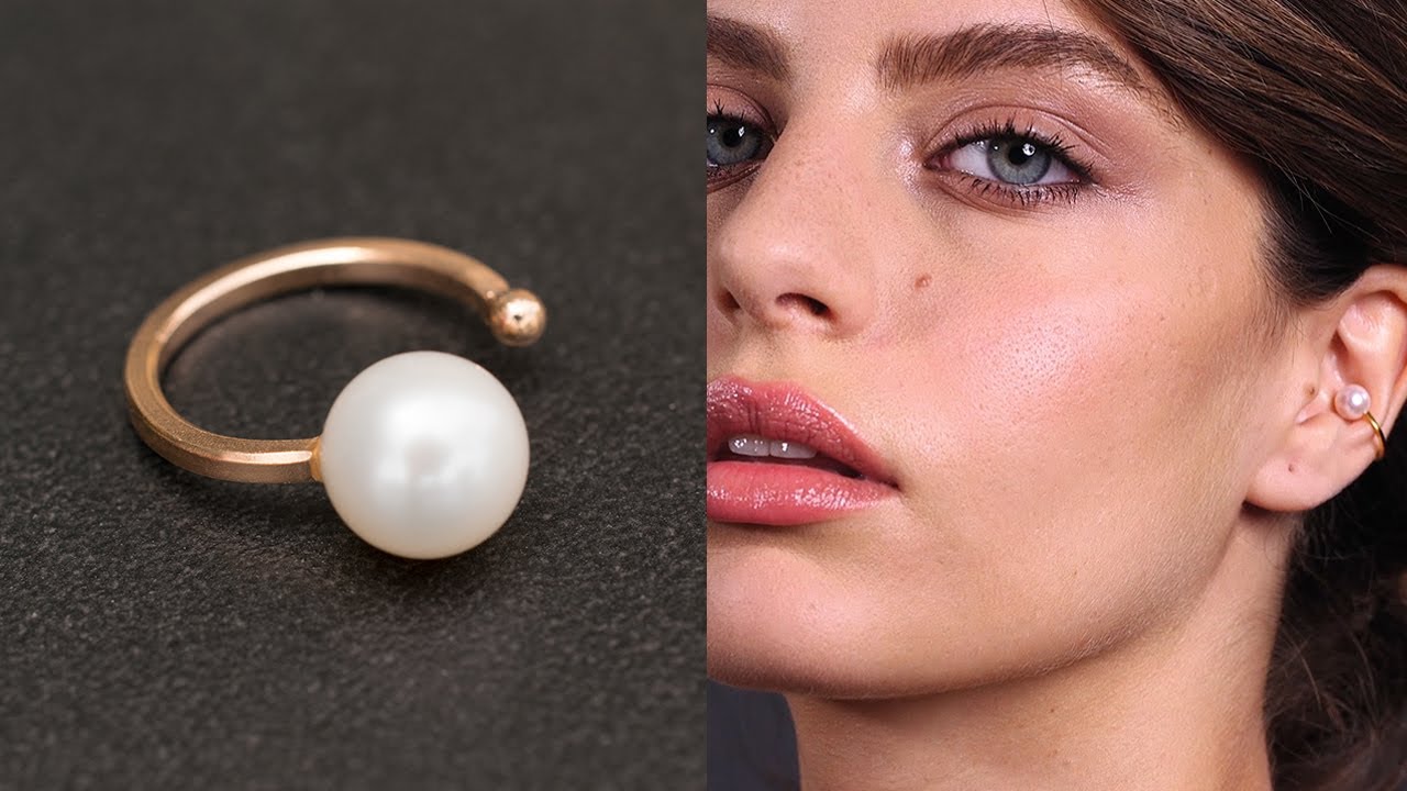 Sterling silver ear cuff with pearl, unique earcuff earring | Emmanuela®