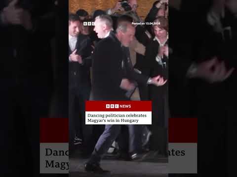 Politician Zsolt Hegedus celebrates his party's win in Hungary election.  #PeterMagyar #BBCNews