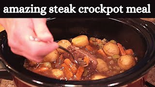 Flavor Packed Crockpot Steak 🥩 | with added Potatoes and Veggies