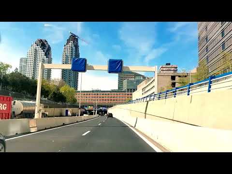 Driving on the A12 motorway through The Hague´s fascinating cityscape---18 April 2022