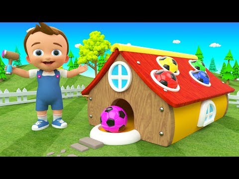 Baby Fun Learning Colors with Wooden Hammer SoccerBalls Colors House ToySet 3D Kids Educational