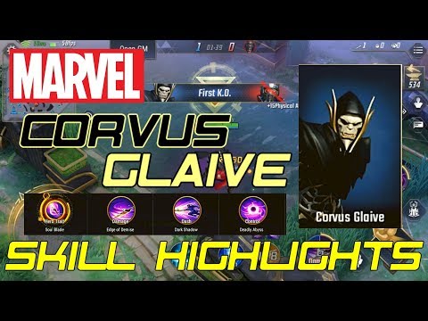 MARVEL SUPER WAR - CORVUS GLAIVE SKILL & ABILITIES HIGHLIGHTS (ANDROID/IOS) GAMEPLAY HD