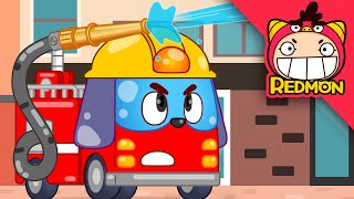 Fire Truck with a Blocked Hose | Easy Clean Repair Shop | Cartoons | REDMON