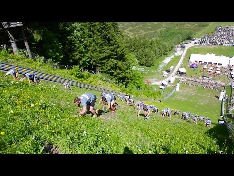 Mountain running up steep ski jump - Red Bull 400 Kulm 2014
