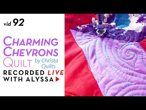 FMQ elongated swirls - Vid 92 Charming Chevrons quilt #RelaxAndCraft Designer series
