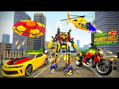 Flying Helicopter Robot Car Transform Shooting War Feature - Robot Game 2024 - Android Gameplay