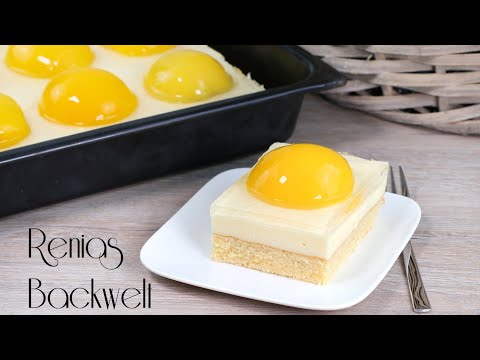 Pfirsich-Schnitten vom Blech (Spiegeleikuchen)