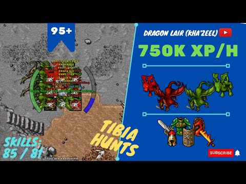 EK SOLO LVL 95+ 750K XP/H - SKILLS 85/81 - Dragon Lair (Kha'zeel) - TIBIA HUNT