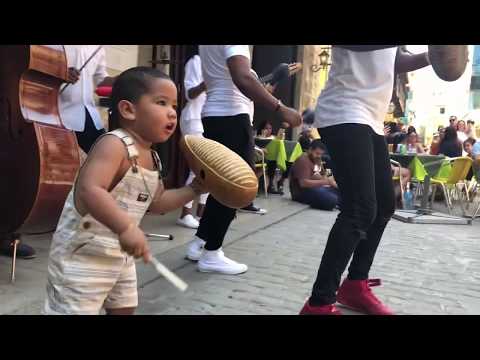 Little Cuban boy with rhythm steals the show in the streets of Havana! "Cuban salsa dancing"
