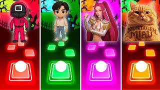 Squid Game Guard vs Boy vs Neon Girl vs Cat 😱 Tiles Hop EDM Rush | V Gamer