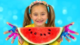 Sasha Paints with Toys and Watermelon &amp; sing Wash your Hands Nursery Rhymes Kid Song