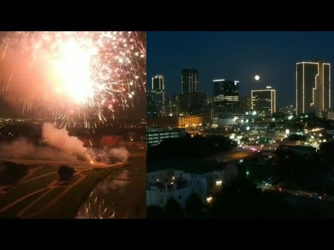 DJI Drone Footage of Downtown Fort Worth +  Firework Explosion and Rainbow