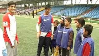 Team Baichung takes on NDTV in soccer match