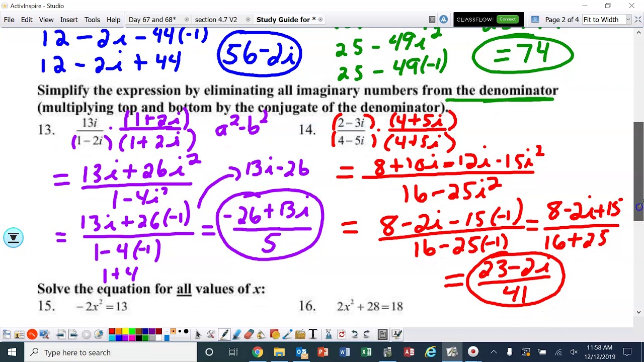 Advanced Algebra Study Guide Ch 4 6