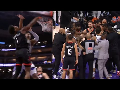 Amen Thompson NASTY poster dunk then Rockets and Kings get into it 👀