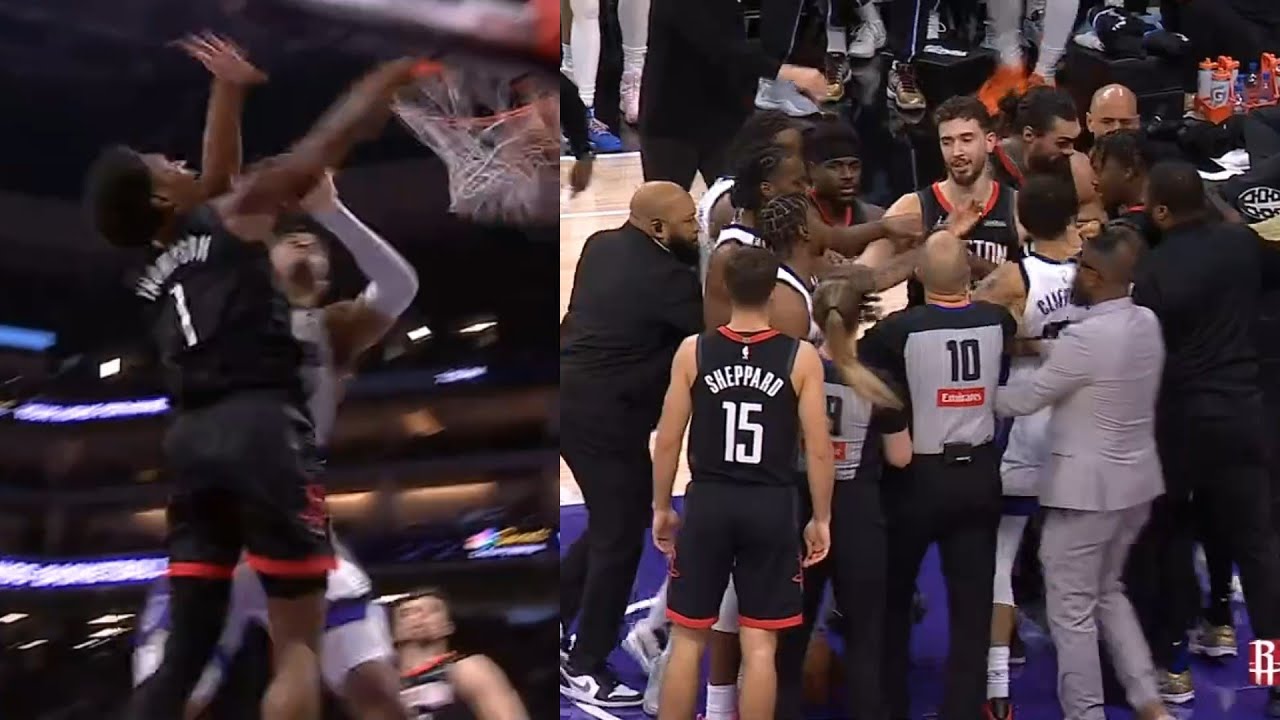 Amen Thompson NASTY poster dunk then Rockets and Kings get into it 👀