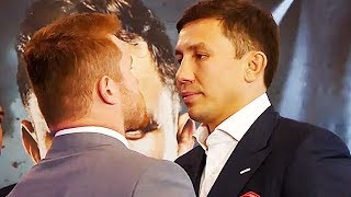 (WHOA!) GOLOVKIN STARES DOWN CANELO WITH "I WILL BREAK YOU" INTENSE LOOK IN HIS EYES AT FACE OFF