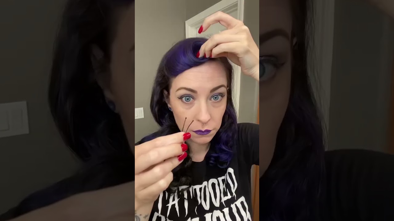 Pinup hairstyle #hairtutorial #pinup #hair #quickhairstyle #vintagehair #hair #purplehair #5min
